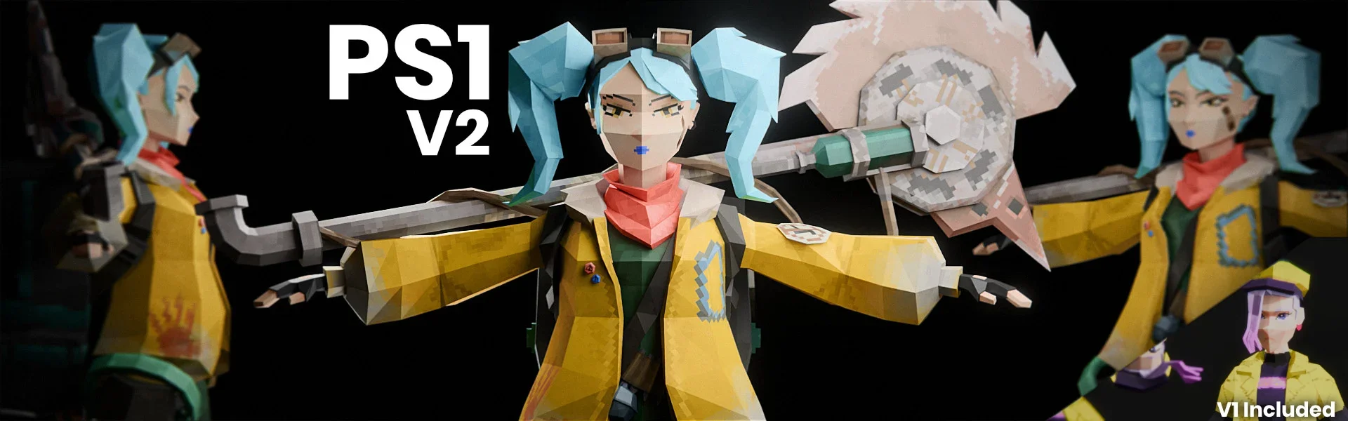 PS1 Character Course V2 banner with retro-style character