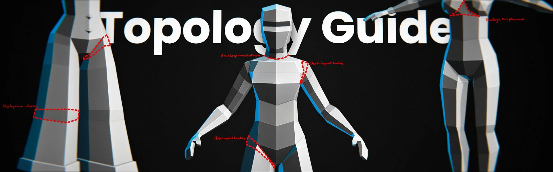 Character Topology Guide banner with wireframe overlay